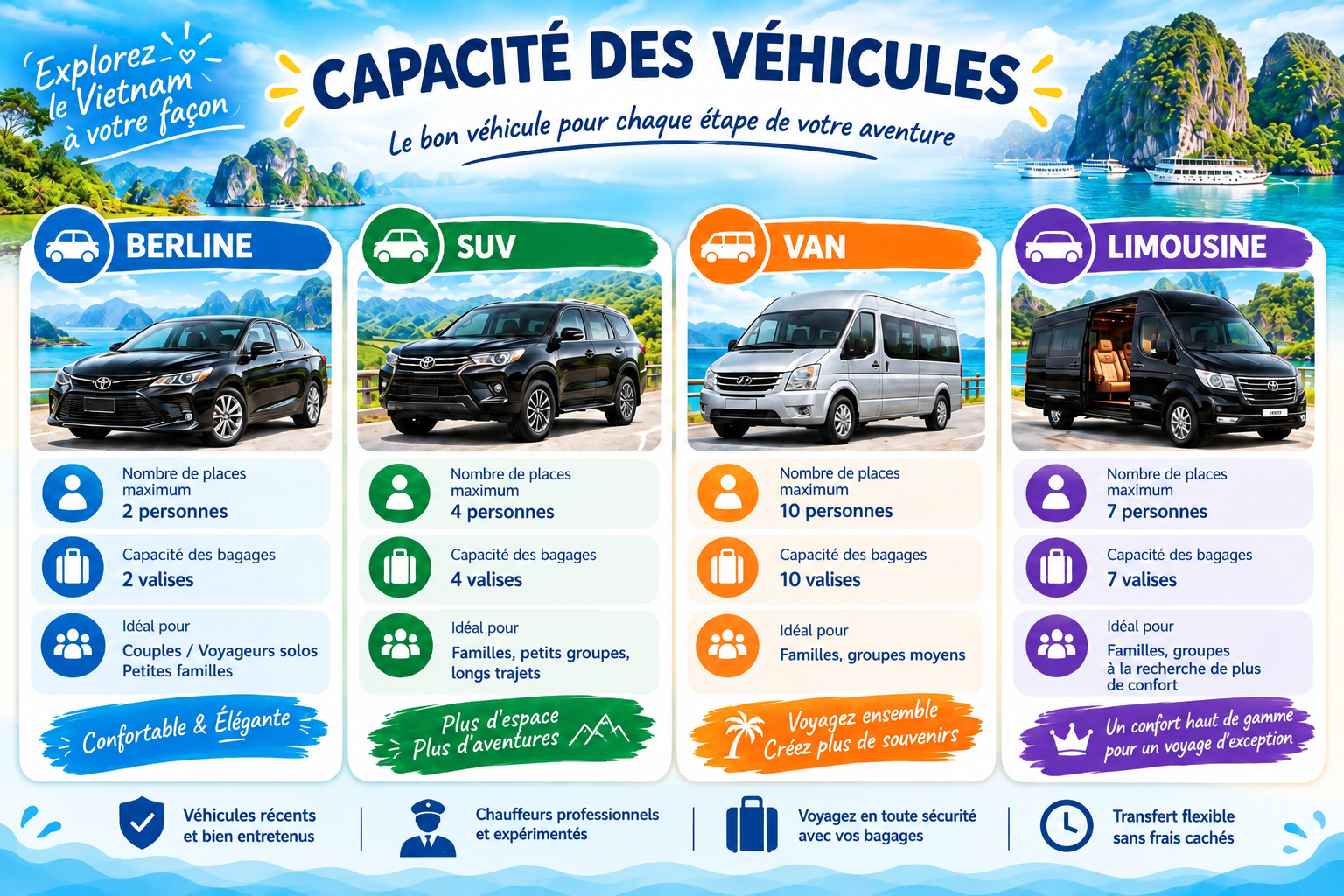 Capacité des véhicules - Voiture Privée Vietnam