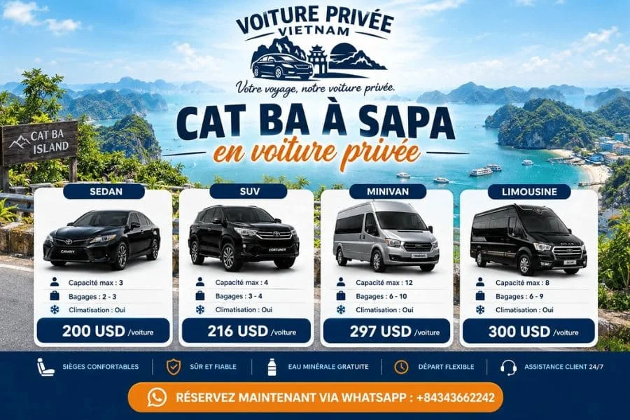Transfert privé de Cat Ba à Sapa - Voiture Privée Vietnam